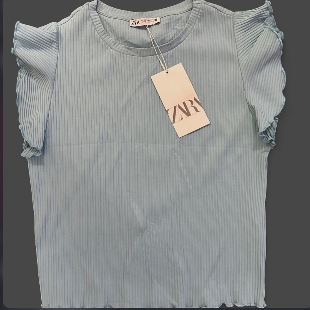 Zara Soft Blue Pleated Blouse